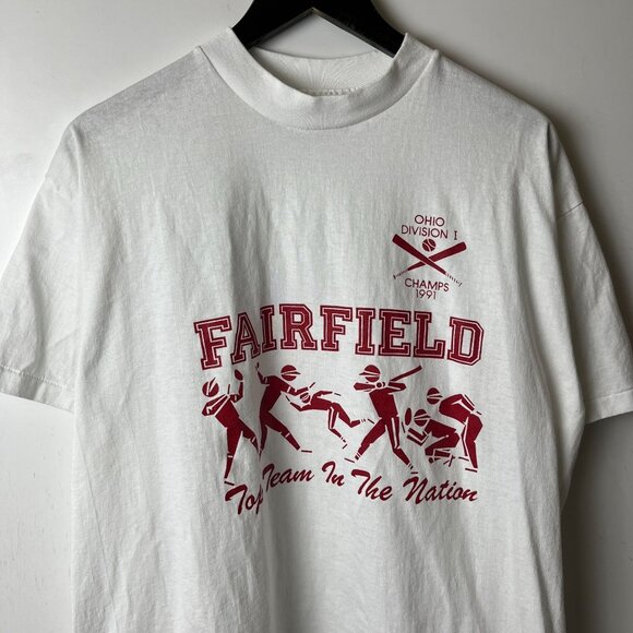 1991 Vintage 90s Fairfield Ohio T Shirt White Extra Large XL USA Baseball Sports - Picture 11 of 16